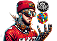 a man with glasses holding a rubik's cube