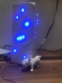 a blue led box with a pig on it
