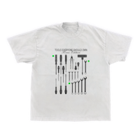 a white t - shirt with tools on it