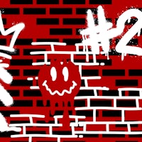 a black and red brick wall with graffiti on it