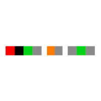 a black background with green, orange, and red squares