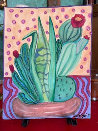 a painting of a cactus in a pot