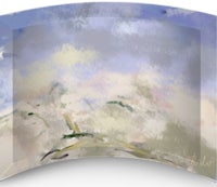 a painting of a cloudy sky on a curved glass plate