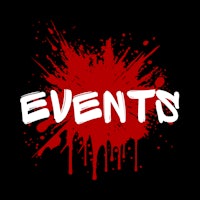 a red splatter logo with the word events