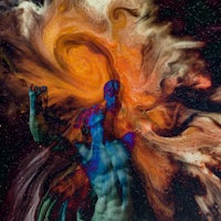 an abstract painting of a man in space
