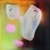 a painting of a pair of white shoes on a colorful background