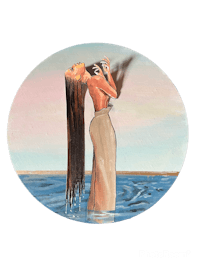 a painting of a woman with long hair standing in the water
