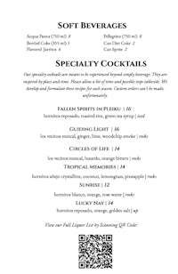 a menu for a speciality cocktail