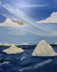 an oil painting of icebergs in the ocean