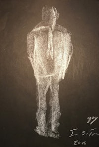 a drawing of a man standing on a chalkboard