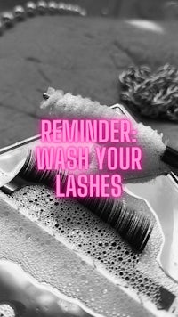 a black and white photo with the words remember to wash your lashes
