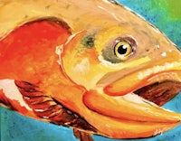 a painting of a brown trout with its mouth open