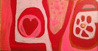 a painting of a red heart and a clock