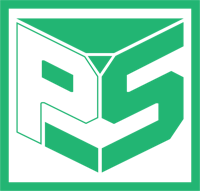 a green and black logo with the letter ps