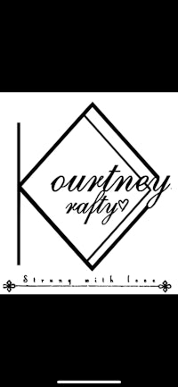 a black and white logo for kourney raffy