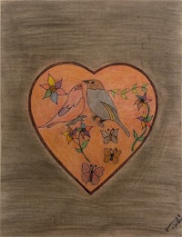 a drawing of two birds in a heart