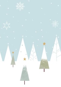 christmas trees and snowflakes on a snowy background