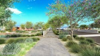an artist's rendering of a park with trees and shrubs