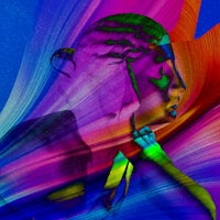 an abstract image of a woman's head with colorful swirls