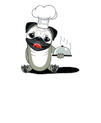 a pug dog in a chef's hat holding a plate