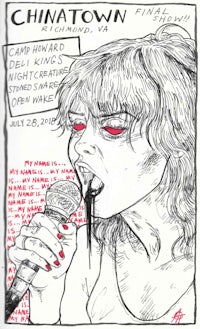a drawing of a woman holding a microphone