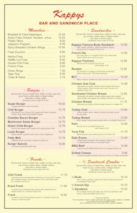 a menu for a restaurant called kasper's bar and grill place