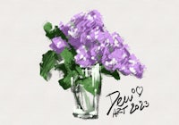 a drawing of purple flowers in a vase