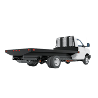 a white flatbed truck on a black background
