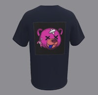 a black t - shirt with a pink bear on it