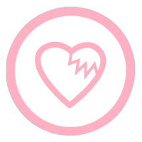a broken heart icon in a pink circle