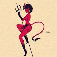 an illustration of a devil woman holding a spear