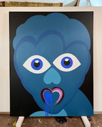 a painting with a blue face on it