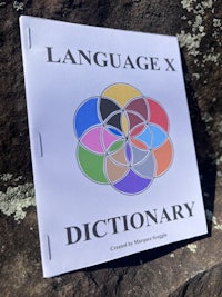 the language dictionary is sitting on top of a rock