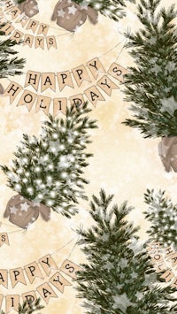 a pattern with a christmas tree and happy holidays