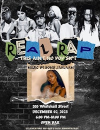 a flyer for real rap featuring a group of people