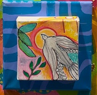 a painting of a dove on a colorful background