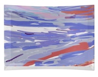 an abstract painting of a blue, red, and purple sea