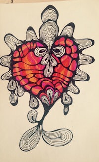 a drawing of a heart with swirls on it