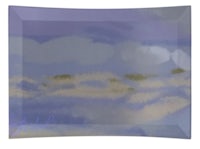 a glass plate with a painting of a beach scene