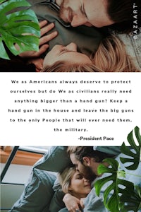 a man and a woman hugging with a quote that says, we americans always defend to protect anything bigger than a head