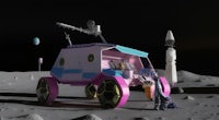 a pink vehicle on the surface of the moon