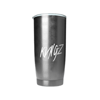 a silver tumbler with the word rmz on it