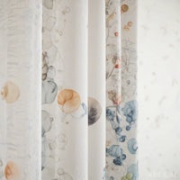 a close up of a curtain with flowers on it
