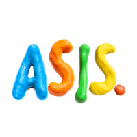 the word asis in colorful letters on a black background
