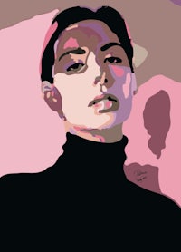 a portrait of a woman in black and pink