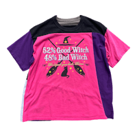 a pink and purple t - shirt with the words'good witch bad witch'