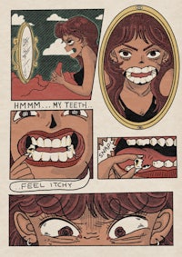 a comic strip showing a woman's teeth