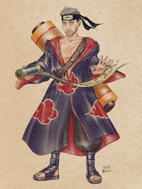 a drawing of a naruto character holding a gun