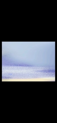 a blue and white painting of a beach on a black background