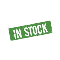 a green in stock sign on a white background